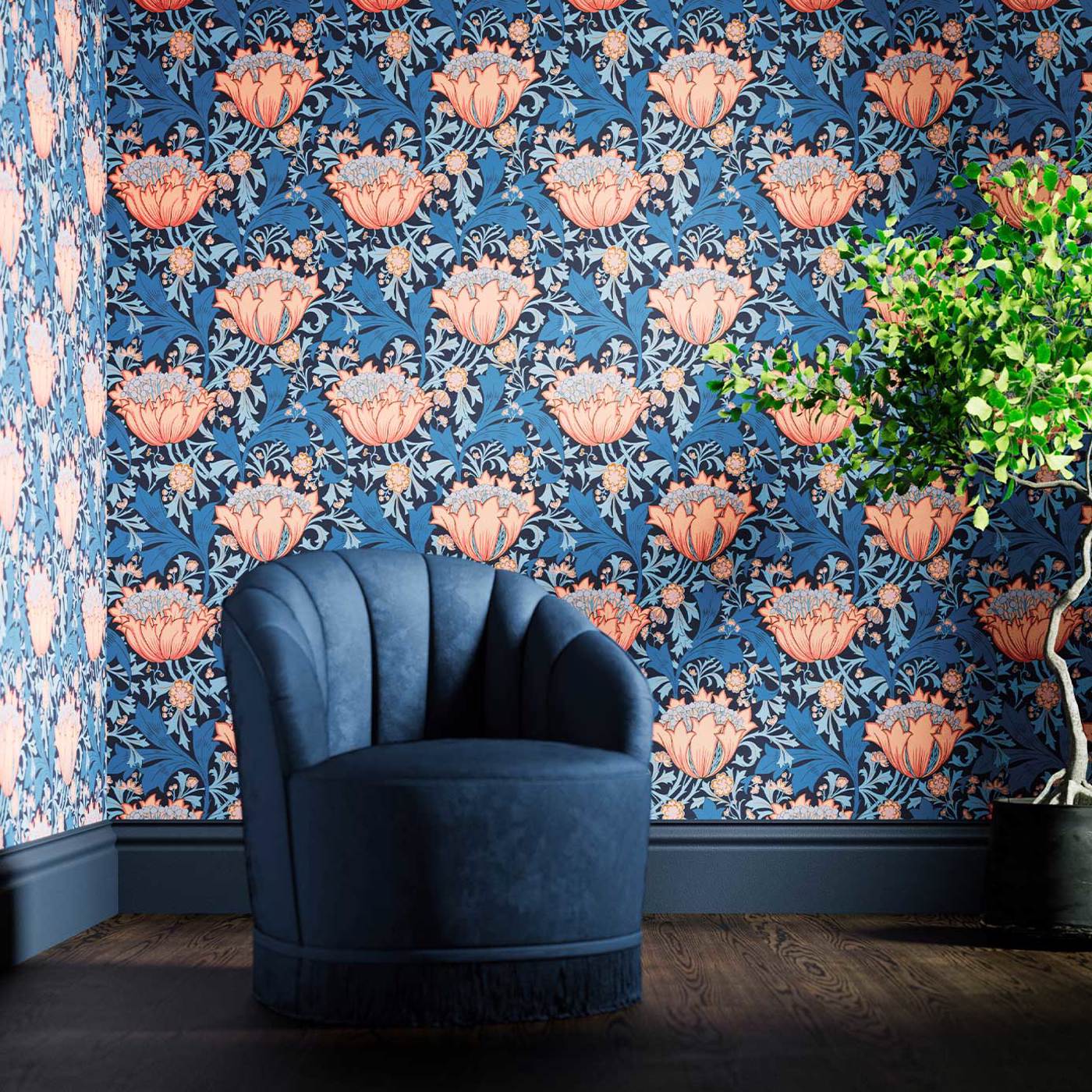 The St Sabastian Wallpaper - Midnight Embers - 510011 - Morris & Co - Premier Wallcovering