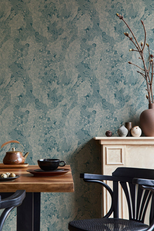 Thicket Wallpaper - Blue - Summer Gray - Premier Wallcovering