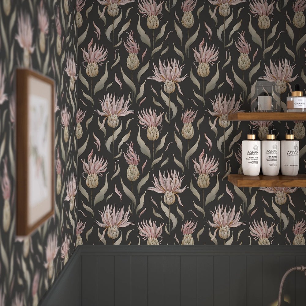 Thistle Royale Wallpaper - Pure Charcoal - LAN100348 - Lucie Annabel - Premier Wallcovering