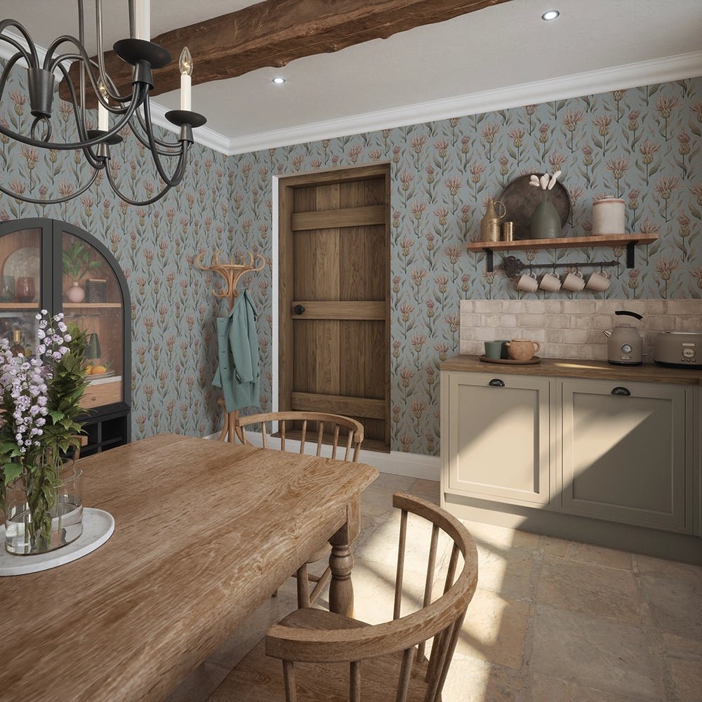 Thistle Royale Wallpaper - Mineral Mist - LAN100350 - Lucie Annabel - Premier Wallcovering