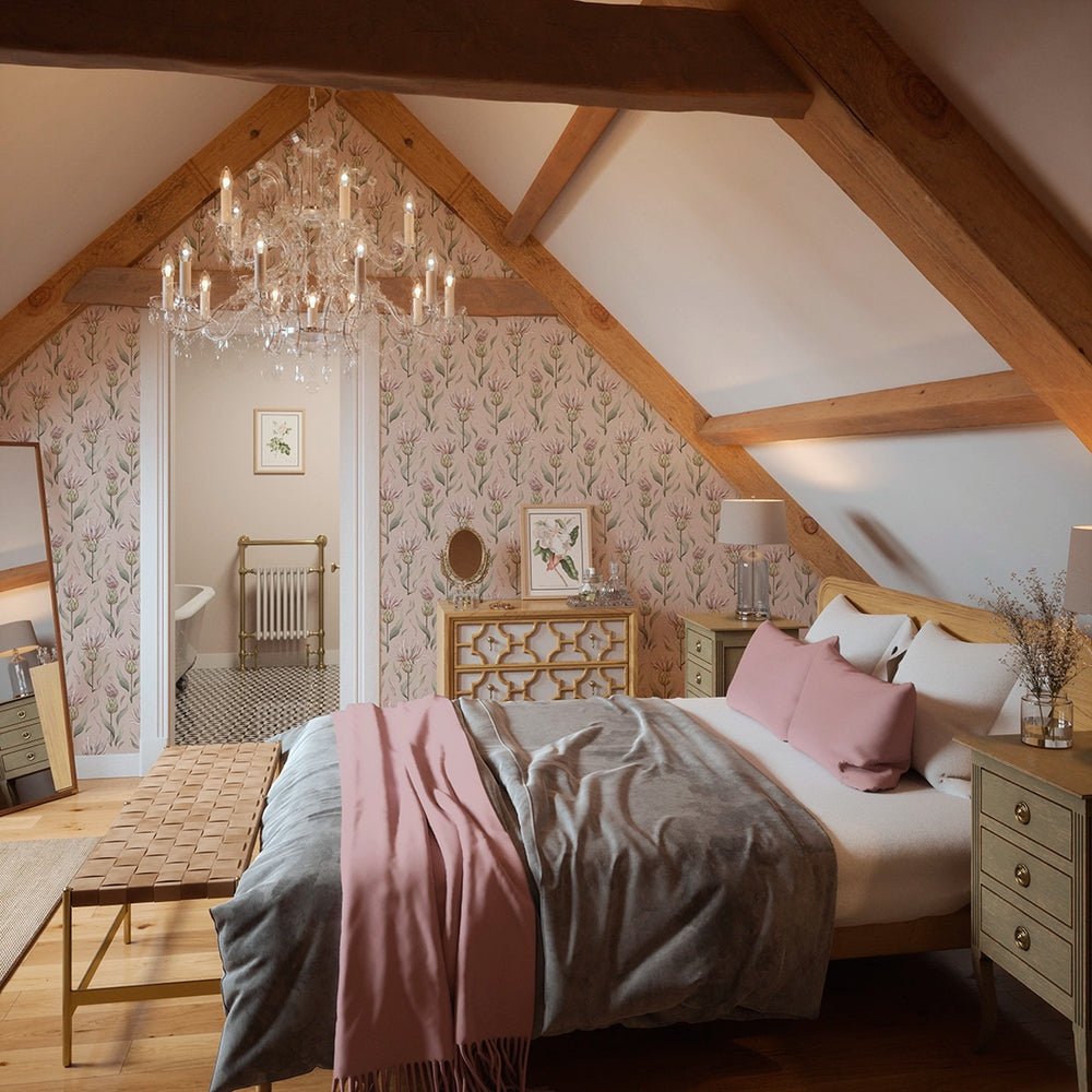 Thistle Royale Wallpaper - Dusty Pink - LAN100349 - Lucie Annabel - Premier Wallcovering