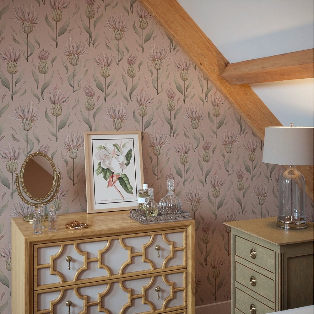 Thistle Royale Wallpaper - Dusty Pink - LAN100349 - Lucie Annabel - Premier Wallcovering