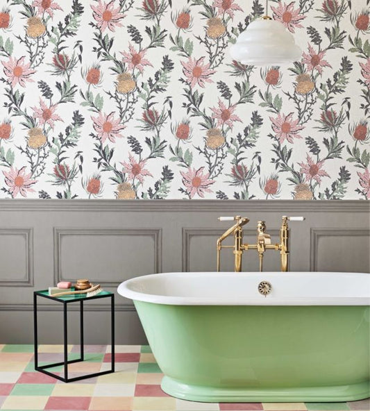 Thistle Wallpaper - Lemon & Olive on Sea Foam - 115/14042 - Cole & Son - Premier Wallcovering