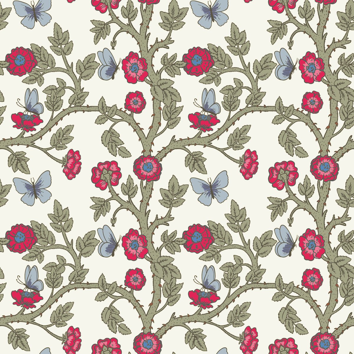 Morris Collections - 1126 - Thorn & Butterfly Wallpaper - Ivory White - Premier Wallcovering