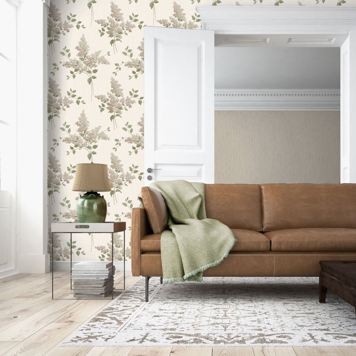 Tiffany Fiore Textured Vinyl Wallpaper - Sage - Belgravia - 41340 - Premier Wallcovering