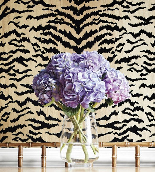 Tiger Flock Wallpaper - Pearl - Thibaut - T83064 - Premier Wallcovering