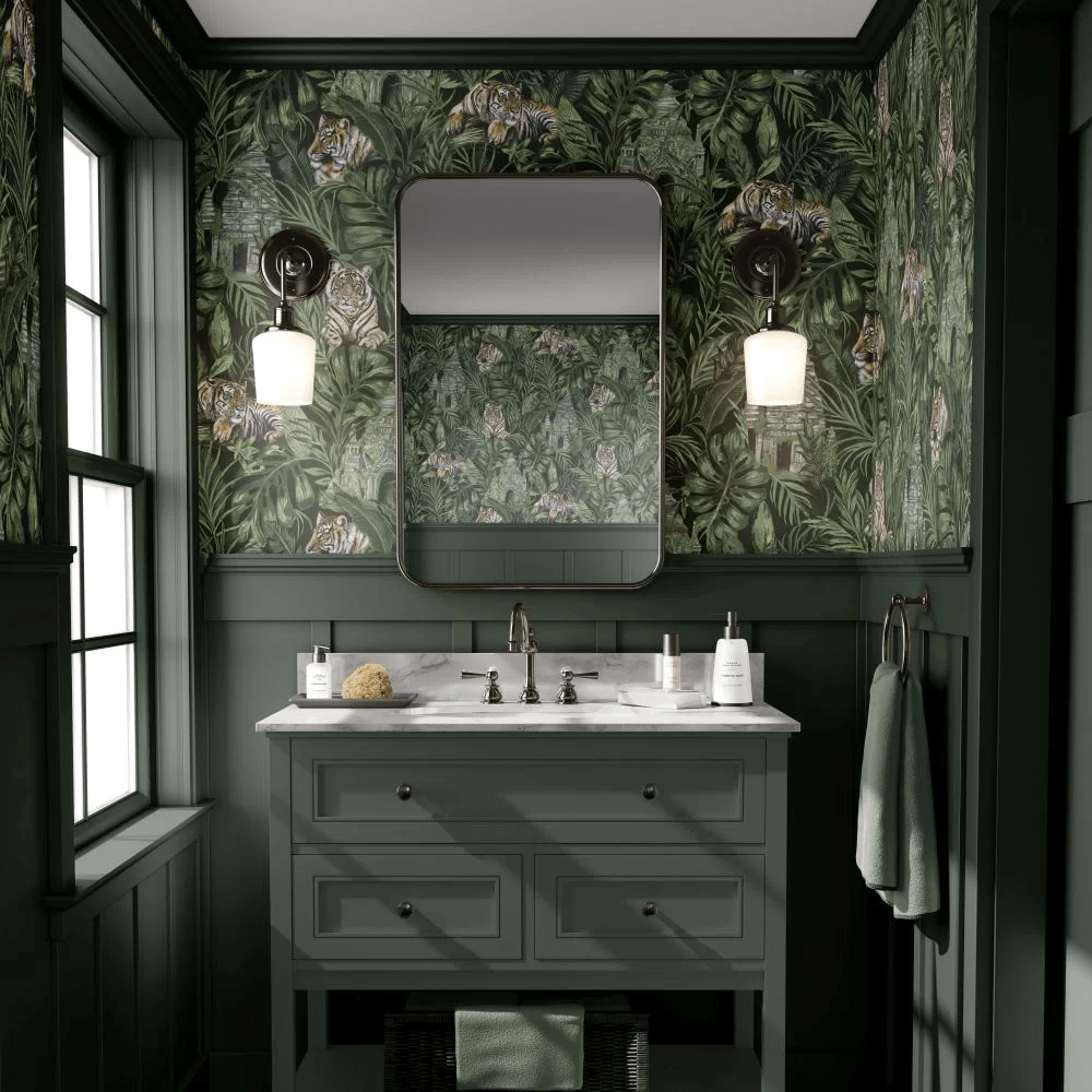 Tiger & Temple Wallpaper - Green - The Graduate Collection - CW1TEMPLEGREEN - Premier Wallcovering