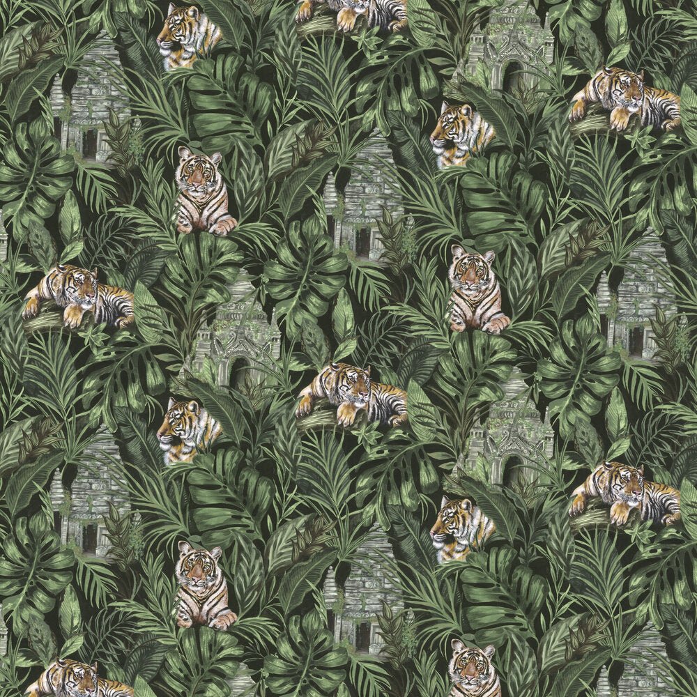Tiger & Temple Wallpaper - Green - The Graduate Collection - CW1TEMPLEGREEN - Premier Wallcovering