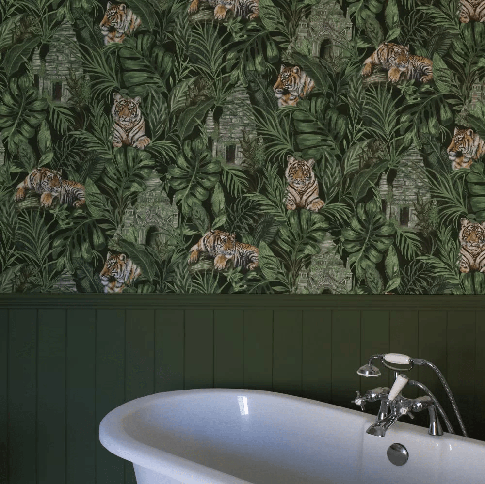 Tiger & Temple Wallpaper - Green - The Graduate Collection - CW1TEMPLEGREEN - Premier Wallcovering