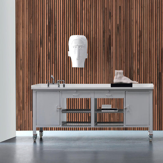 Timber Strips Wallpaper - Teak on black - NLXL - TIM - 01 - Premier Wallcovering