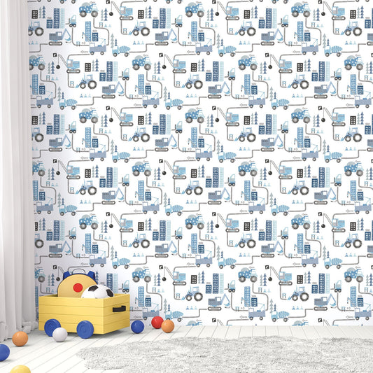 Tiny Tots 2 Construction Wallpaper - Blues - Galerie - G78360 - Premier Wallcovering