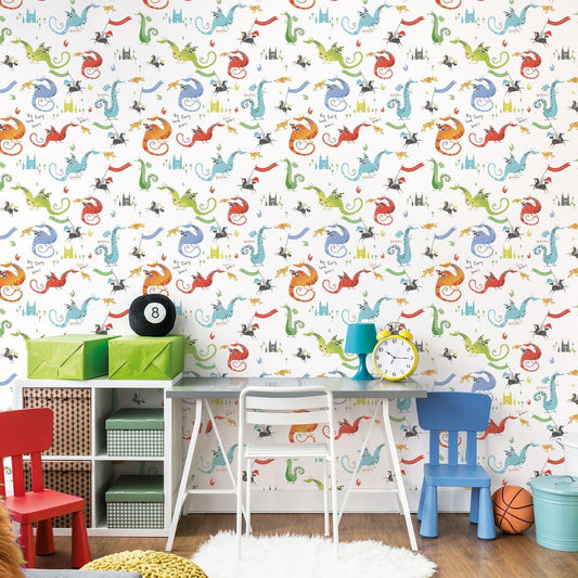 Tiny Tots 2 Dragons Wallpaper - Bright Colours - Galerie - G78368 - Premier Wallcovering