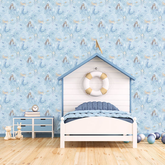 Tiny Tots 2 Mermaids Wallpaper - Blues / Purple / Glitter - Galerie - G78388 - Premier Wallcovering