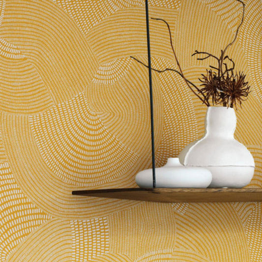 Tjala Wallpaper - Jaune Moutarde - Casadeco - 84412315 - Premier Wallcovering