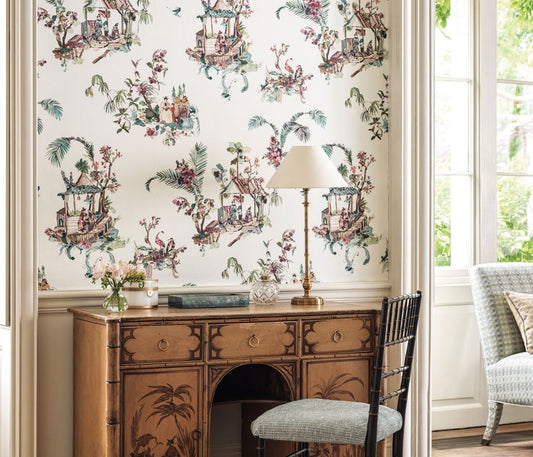 Toile Chinoise Wallpaper - Teal/ Magenta - Nina Campbell - NCW4497 - 01 - Premier Wallcovering