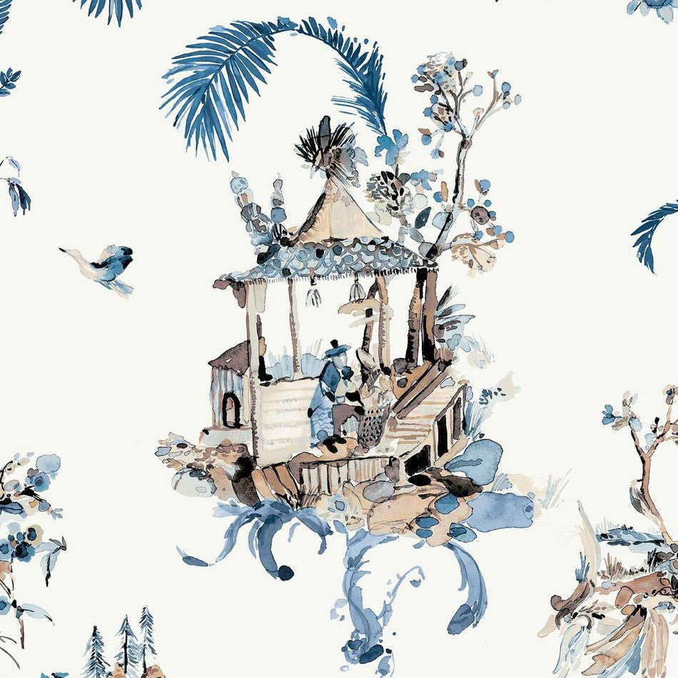 Toile Chinoise Wallpaper - Indigo/ Chocolate - Nina Campbell - NCW4497-03 - Premier Wallcovering