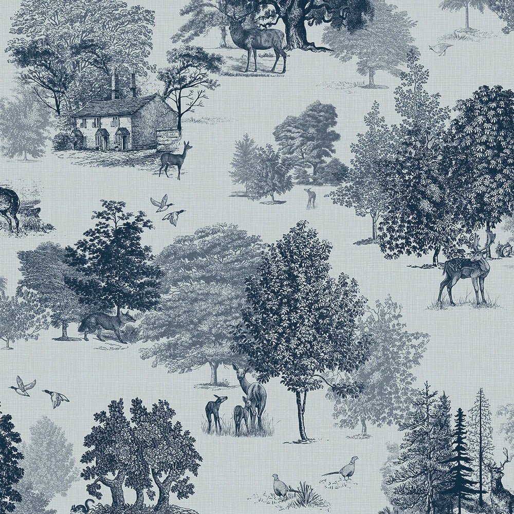 Toile De Jouy Wallpaper - Ink Blue - LAN100118 - Lucie Annabel - Premier Wallcovering