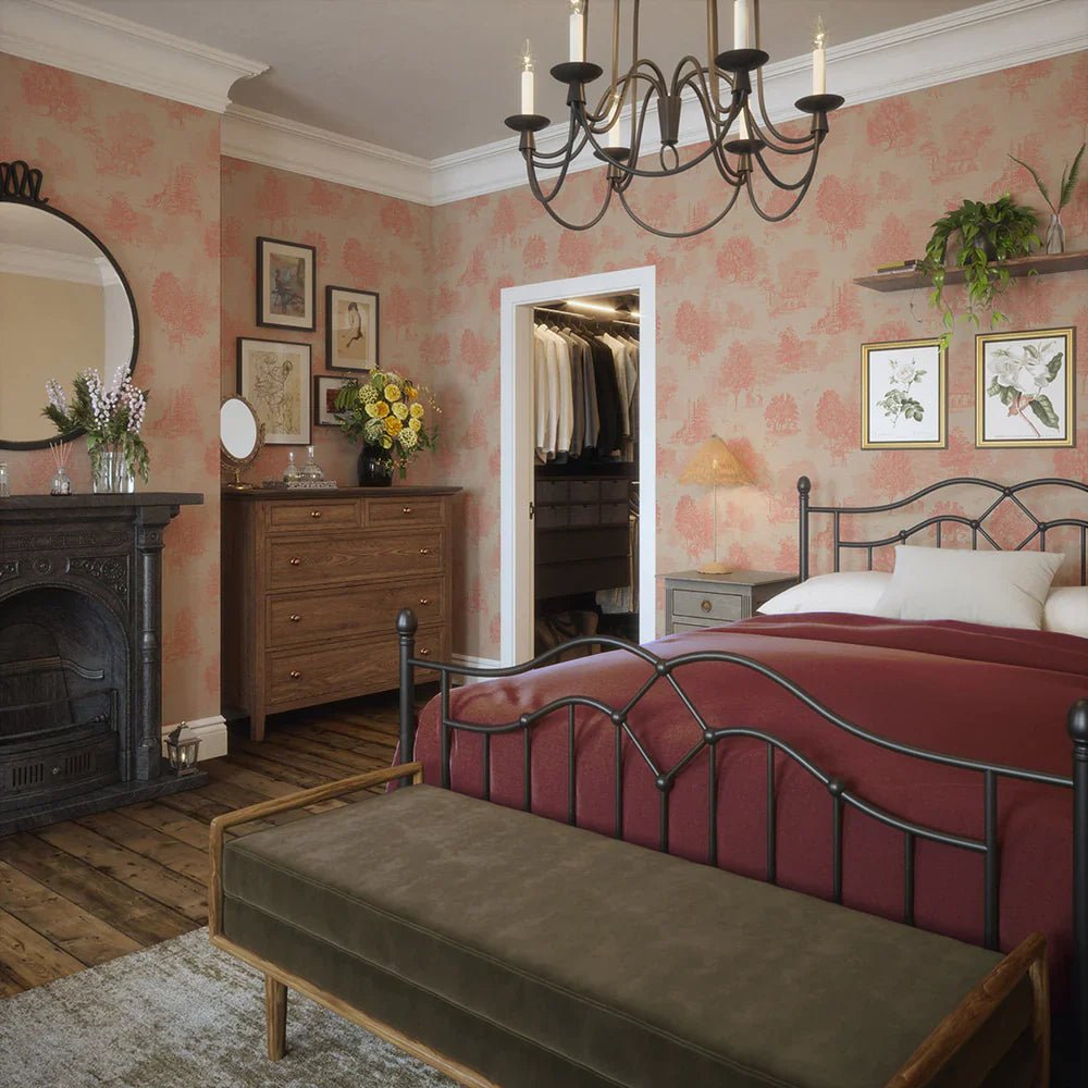 Toile De Jouy Wallpaper - Coral - LAN100120 - Lucie Annabel - Premier Wallcovering