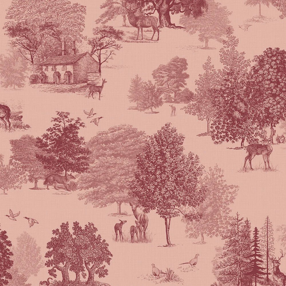 Toile De Jouy Wallpaper - Red Berry - LAN100119 - Lucie Annabel - Premier Wallcovering