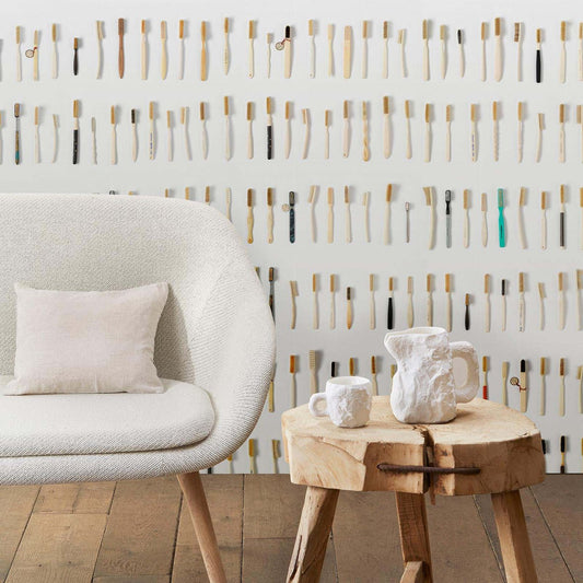Toothbrushes Small Wallpaper - White - NLXL - DRO - 03 - Premier Wallcovering