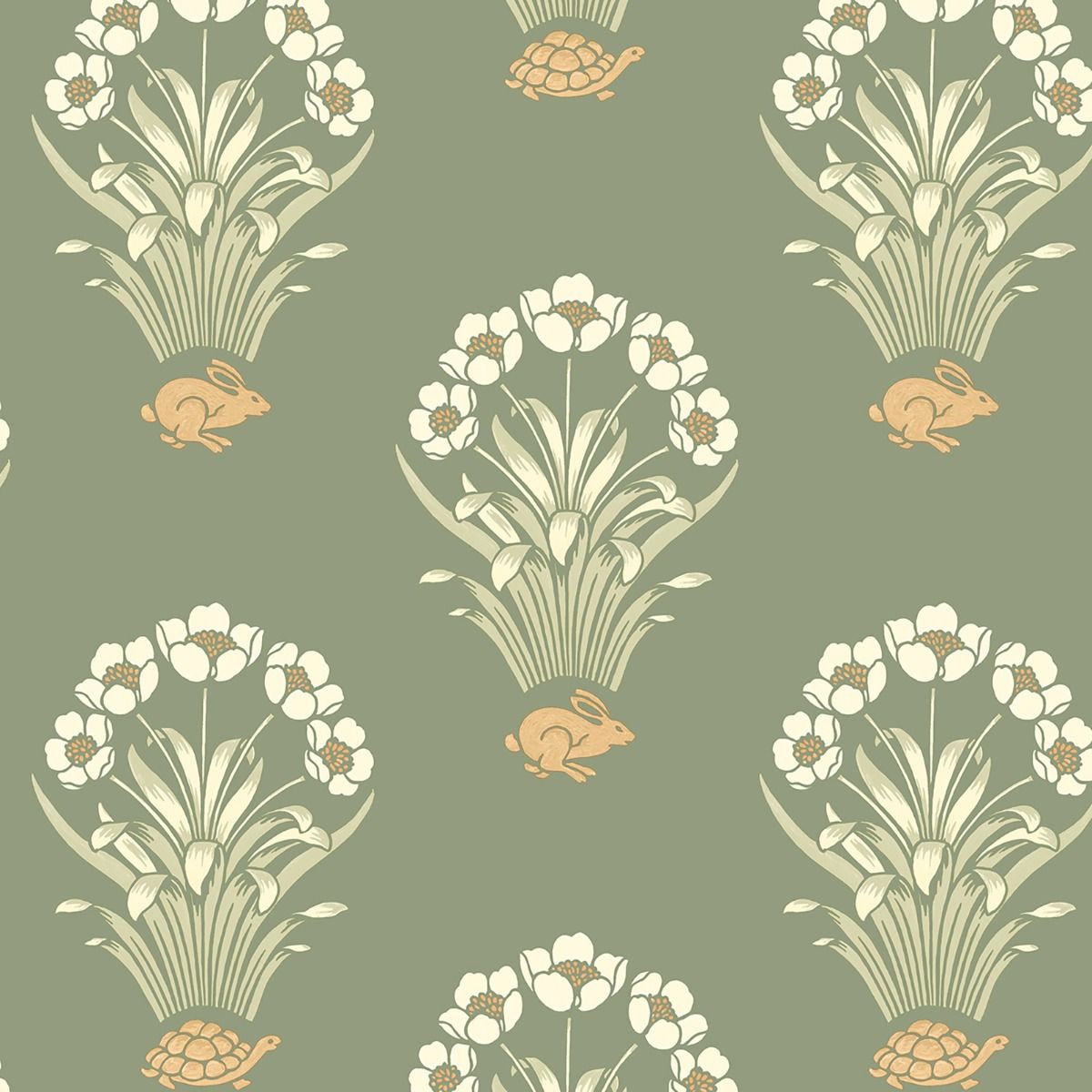 Tortoise and Hare Wallpaper - Sage Green - Belgravia - 6655 - Premier Wallcovering