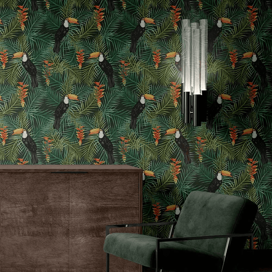Toucan Wallpaper - Green - The Graduate Collection - AAD1TOUCANGREEN - Premier Wallcovering