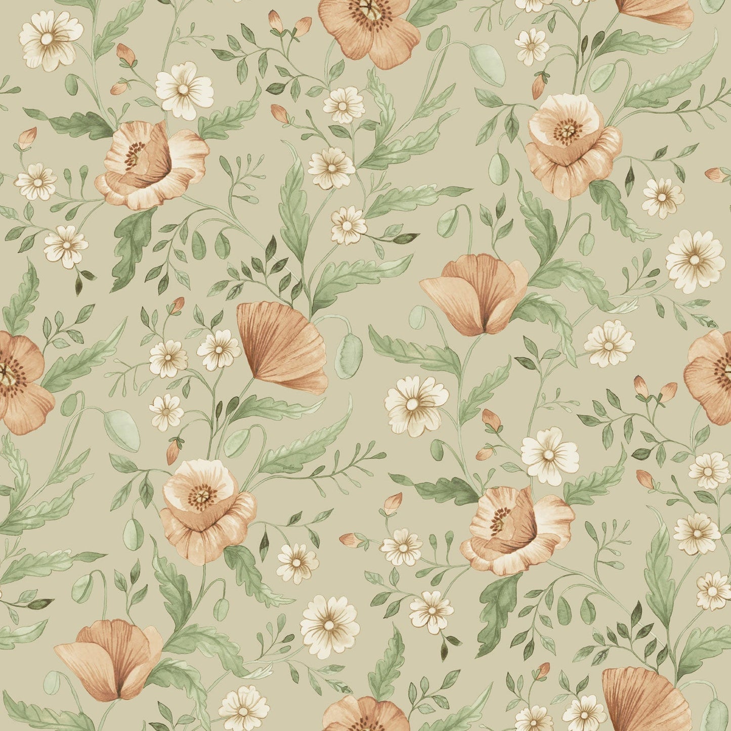 Trädgårdsblommor Wallpaper - Greige - Midbec - 43118 - Premier Wallcovering