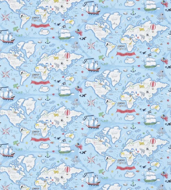 Treasure Map Wallpaper - Sea Blue - DLIT214038 - Sanderson - Premier Wallcovering