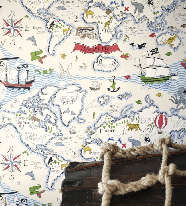 Treasure Map Wallpaper - Vanilla/Multi - DLIT214040 - Sanderson - Premier Wallcovering