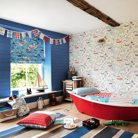 Treasure Map Wallpaper - Sea Blue - Sanderson - DLIT214038 - Premier Wallcovering