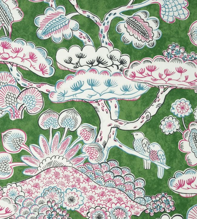 Tree House Wallpaper - Pink and Green - AT9866 - Anna French - Premier Wallcovering