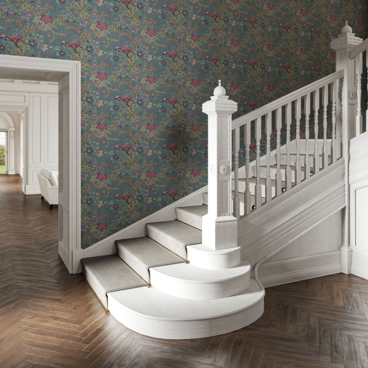 Tree Of Life Wallpaper - Teal - Warner House - Premier Wallcovering