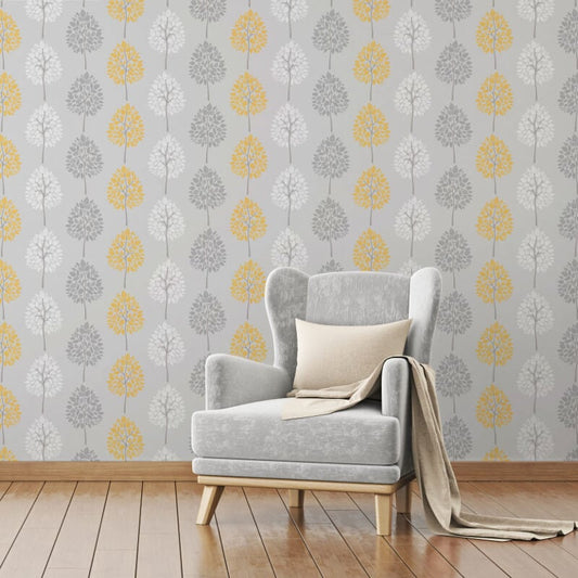 Tree Wallpaper - Grey/Yellow - Fine Décor - FD41594 - Premier Wallcovering
