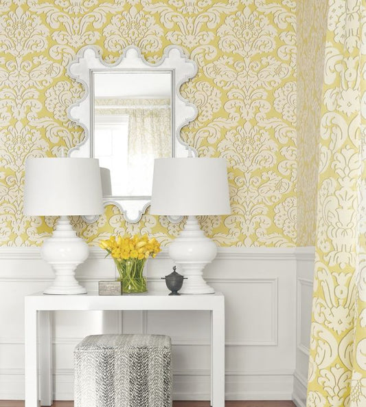 Trelawny Damask Wallpaper - Aqua - Thibaut - T14217 - Premier Wallcovering