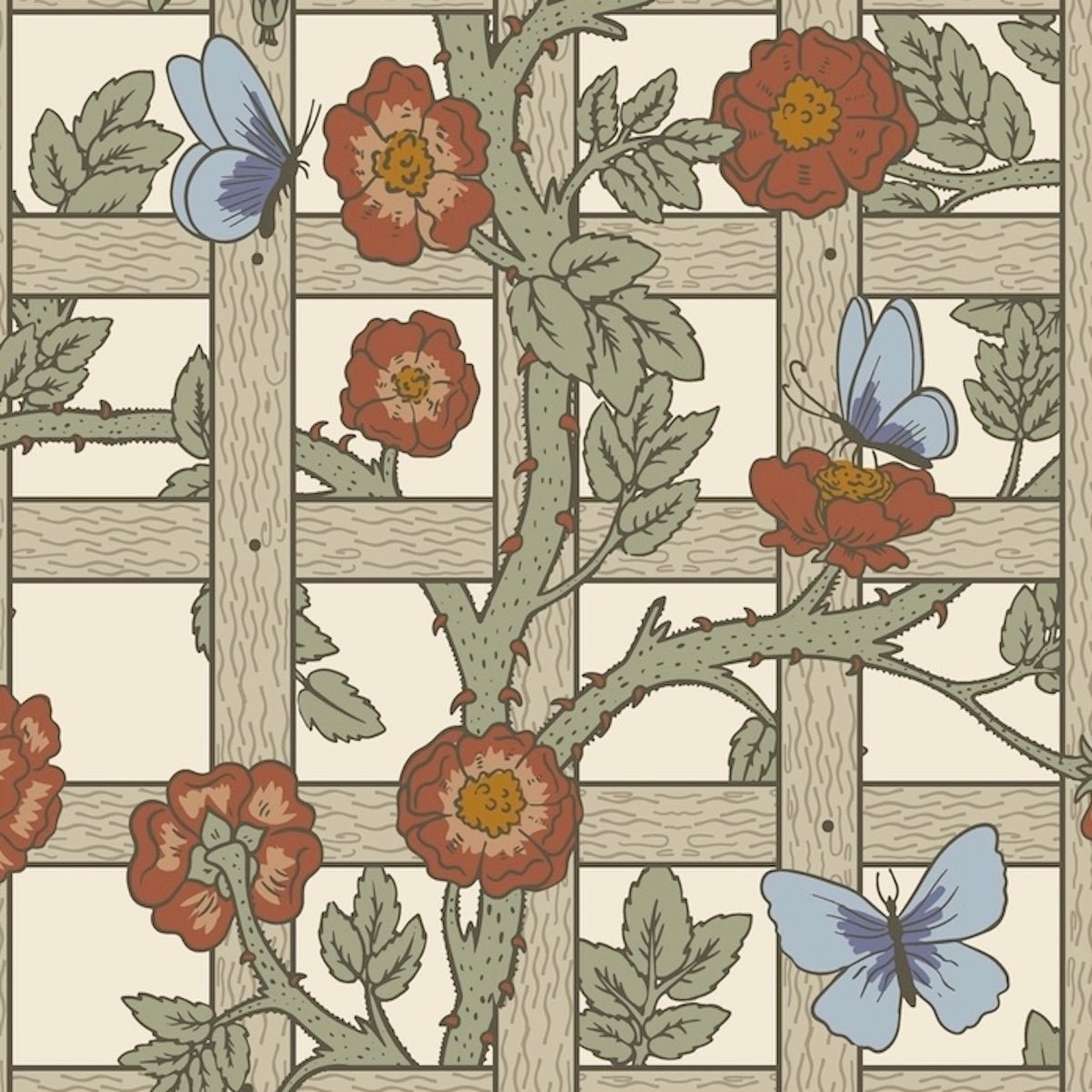 Morris Collections - 1038 - Trellis Wallpaper - Ecru Beige - Premier Wallcovering