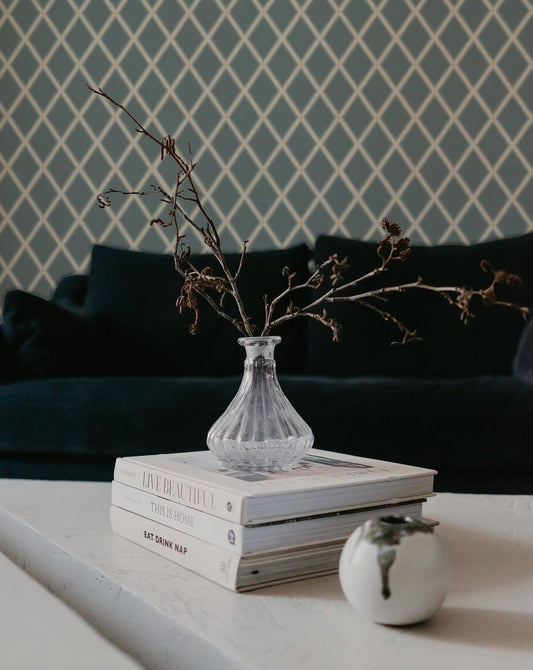 Trellis Wallpaper - Blue - Summer Gray - Premier Wallcovering