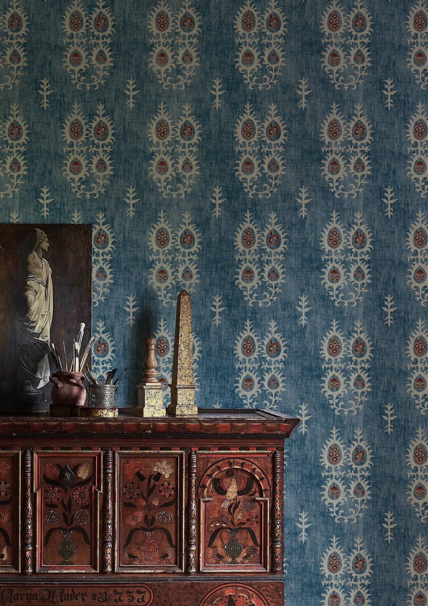 Tribal Wallpaper - Masai Blue - Lewis & Wood - Premier Wallcovering