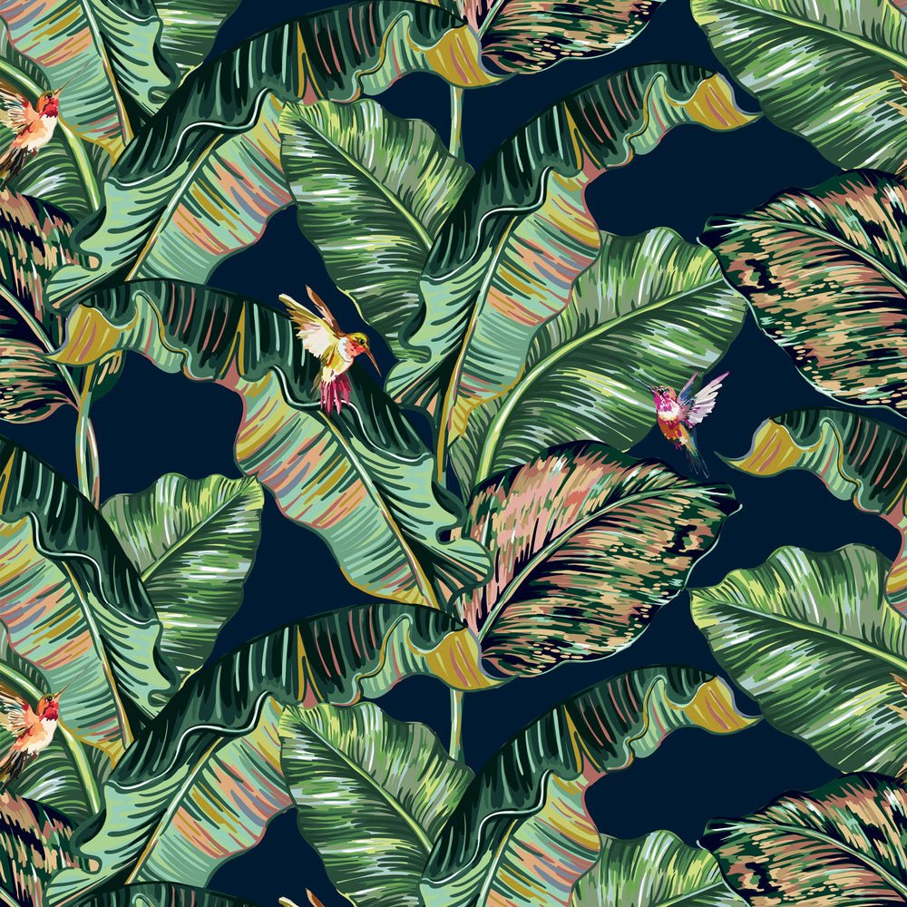 Tropic Like It's Hot Wallpaper - Indigo Blue & Tropical Green - Lust Home - LH900196 - Premier Wallcovering