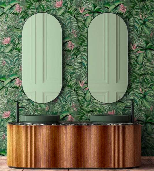 Tropical Forest Wallpaper - Dark Green & Pink - Brand McKenzie - BMTD001/15A - Premier Wallcovering