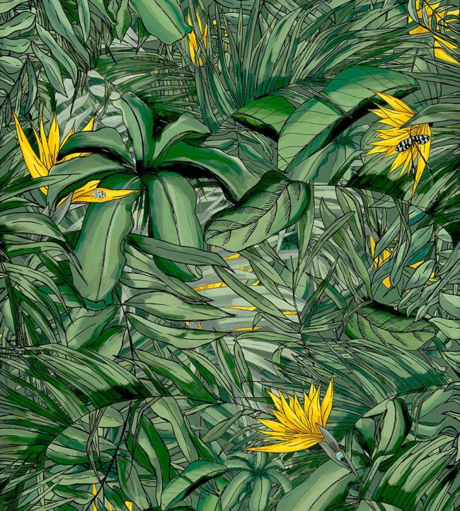 Tropical Forest Wallpaper - Dark Green & Yellow - Brand McKenzie - BMTD001/15B - Premier Wallcovering