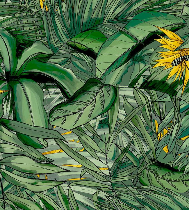 Tropical Forest Wallpaper - Dark Green & Yellow - Brand McKenzie - BMTD001/15B - Premier Wallcovering