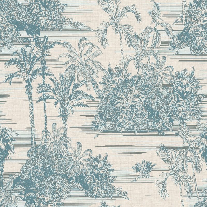 Tropical Toile Wallpaper - Cream/Blue - Muriva - M37311 - Premier Wallcovering