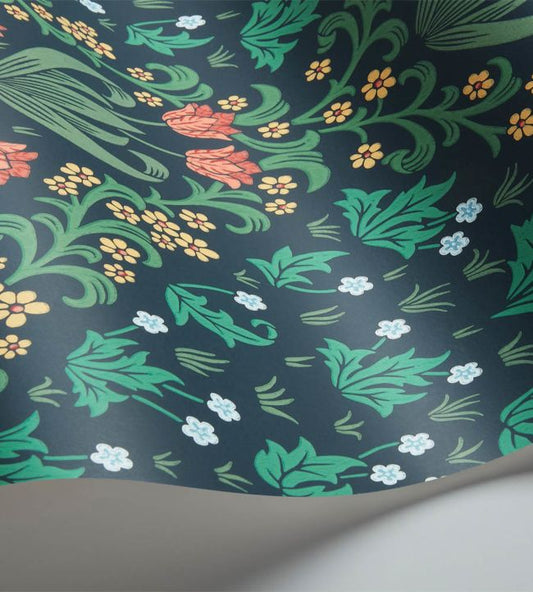 Tudor Garden Wallpaper - Rouge & Forest Green on Charcoal - 118/2002 - Cole & Son - Premier Wallcovering