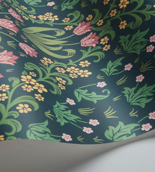 Tudor Garden Wallpaper - Plum & Olive Green on Charcoal - 118/2003 - Cole & Son - Premier Wallcovering