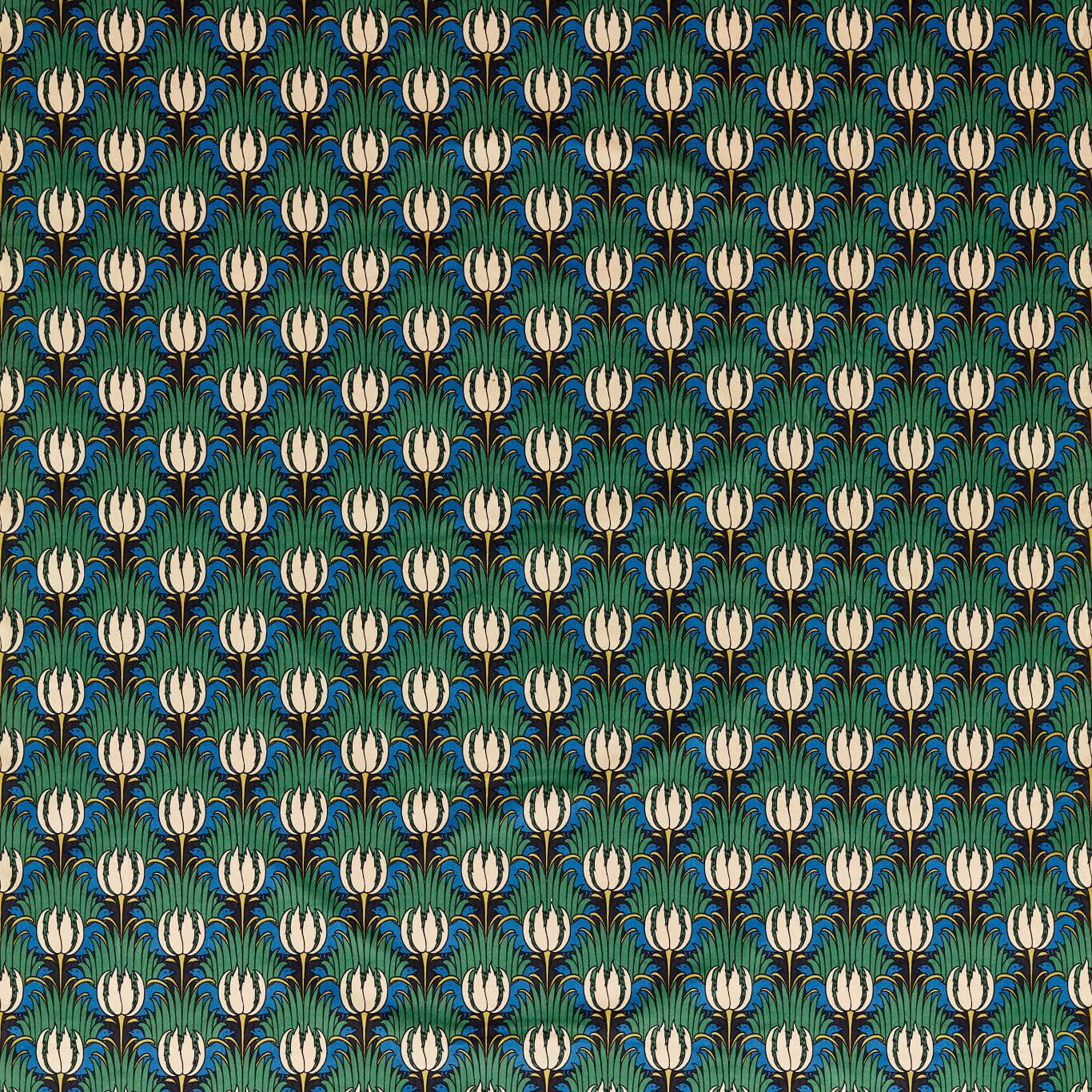 Tulip & Bird Fabric - Goblin Green & Raven - Morris & Co - 520013 - Premier Wallcovering