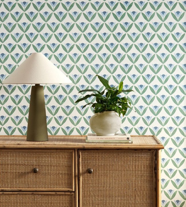 Tulip Trellis Wallpaper - Coast Blue - Scion - NSCW113257 - Premier Wallcovering
