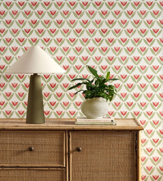 Tulip Trellis Wallpaper - Berry - Scion - NSCW113255 - Premier Wallcovering
