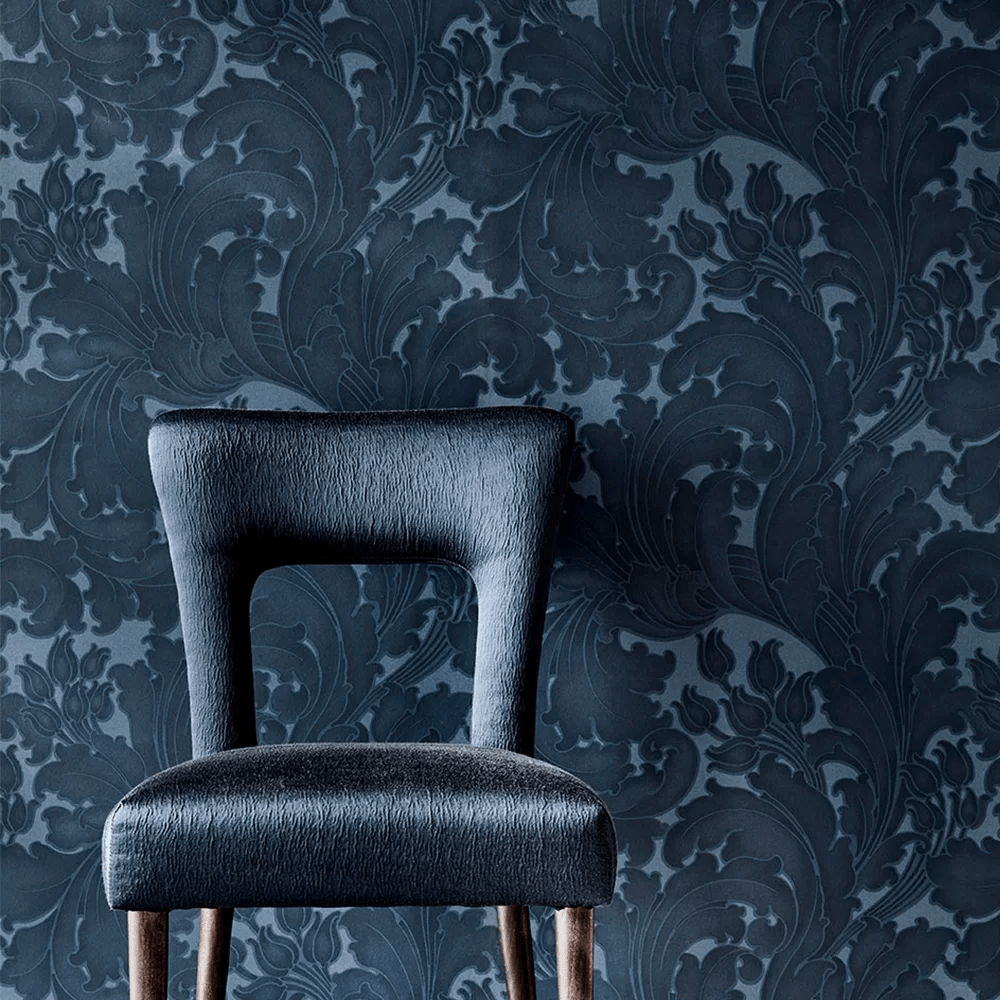 Tulip Wallpaper - Blue Black - Little Greene - 0260TUBLUEZ - Premier Wallcovering