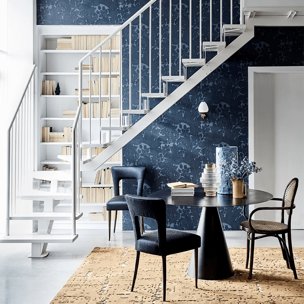 Tulip Wallpaper - Blue Black - Little Greene - 0260TUBLUEZ - Premier Wallcovering