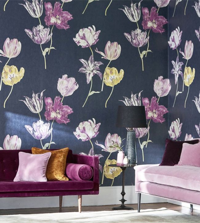 Tulipomania Wallpaper - Ink - DGLW216667 - Sanderson - Premier Wallcovering